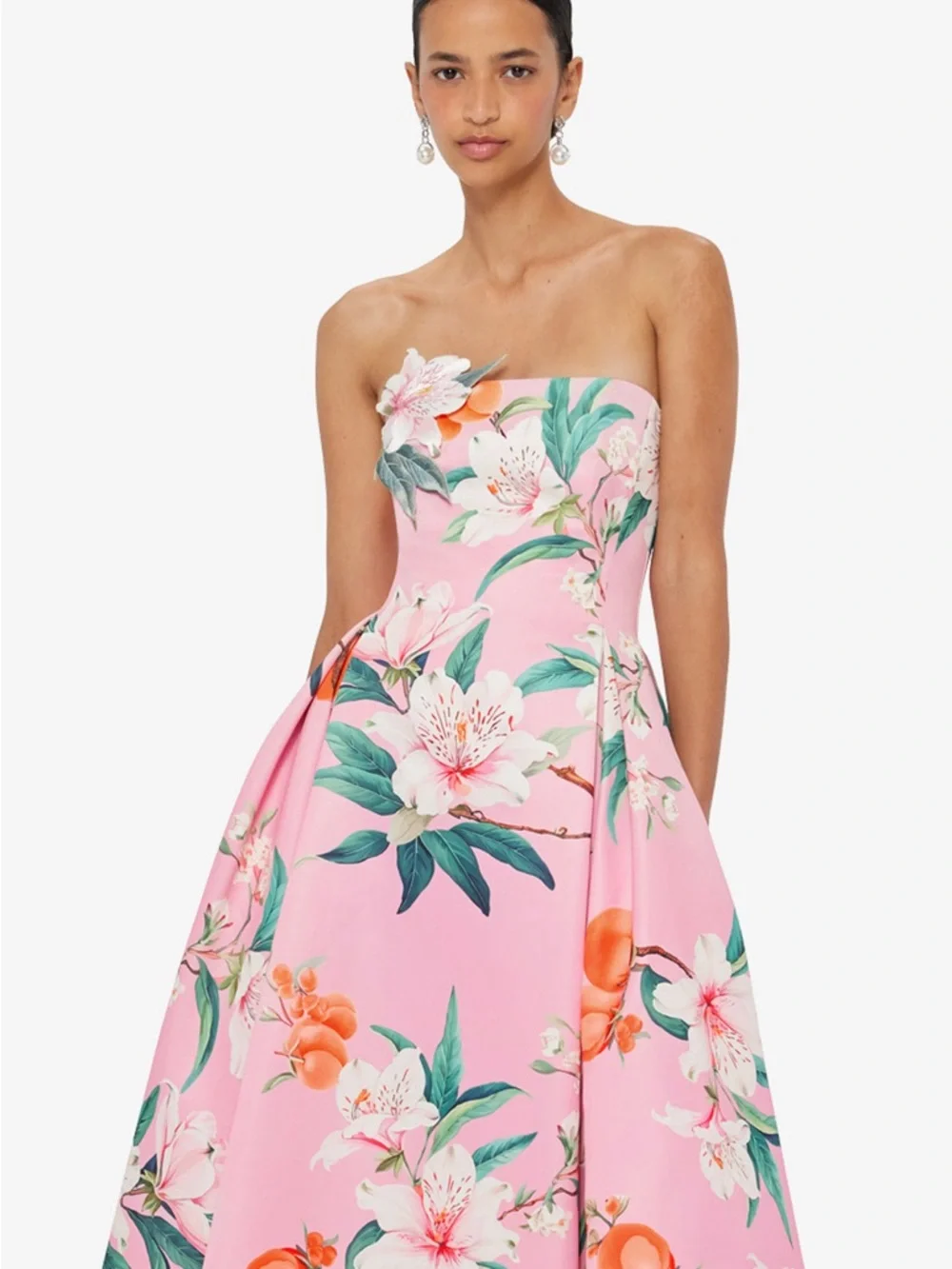 LEO LIN Nora Bustier Maxi Dress Pink Floral Strapless Gown Size 4 NWT - Picture 5 of 6